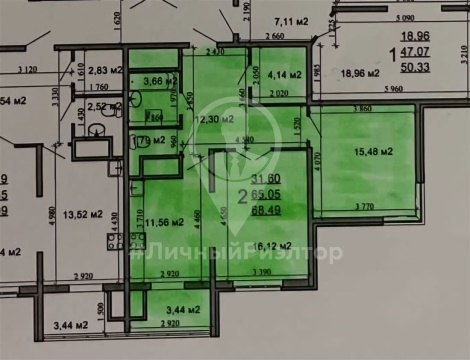 2-к квартира, 2/16 эт., 66м²