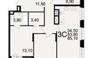 3-к квартира, 1/10 эт., 85м²